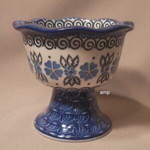 Unikat Polish Pottery Footed Ice Cream Fruit Bowl (4 1/4" t)(open flower) NEW!